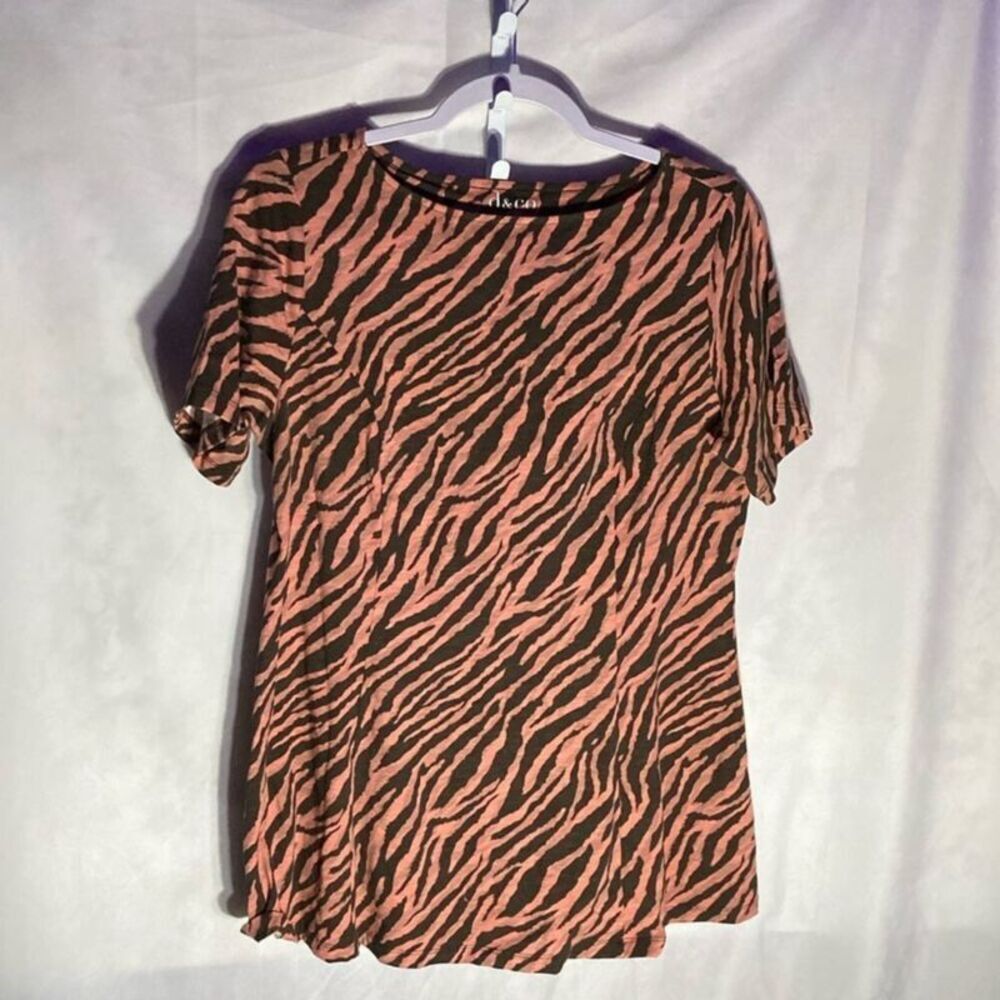 DENIM & CO. pink black animal print crewneck short sleeve jersey knit t